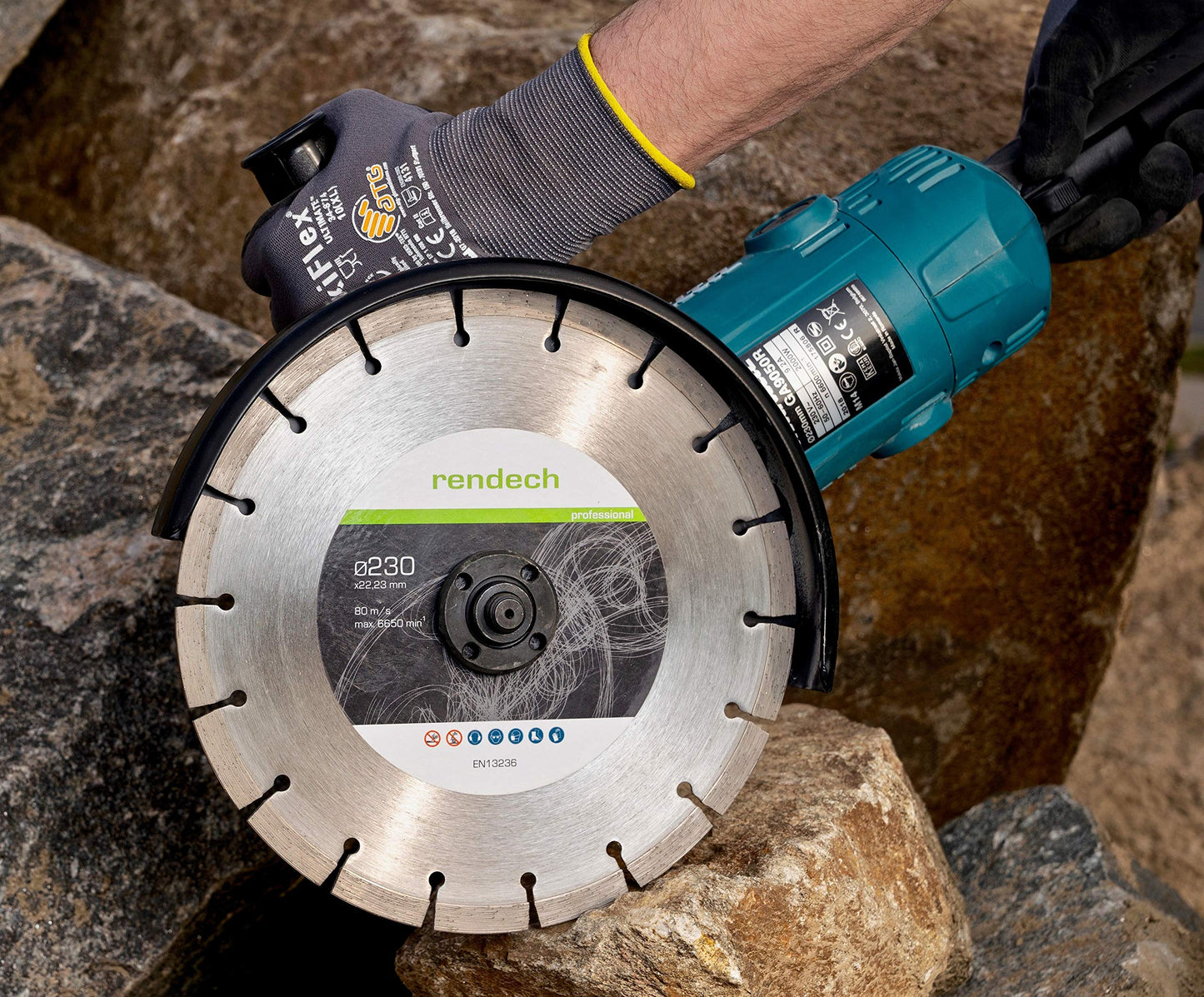 2x Professional Diamond Disc 230mm for stone, concrete, granite, bricks, and more. Diamond cutting disc with high cutting performance | rendech® brand quality.