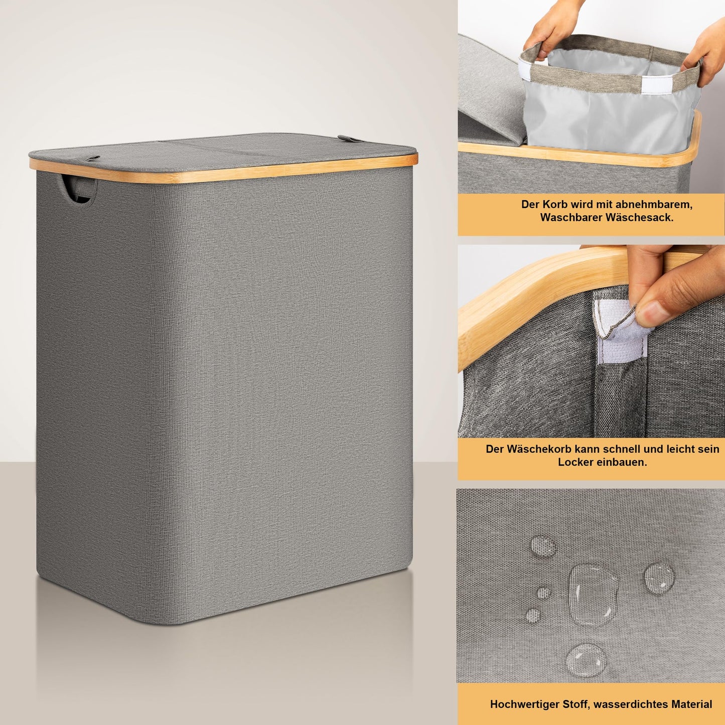 Adel Dream 140L laundry basket with lid, 2 compartments, laundry bag can be folded (Grey)