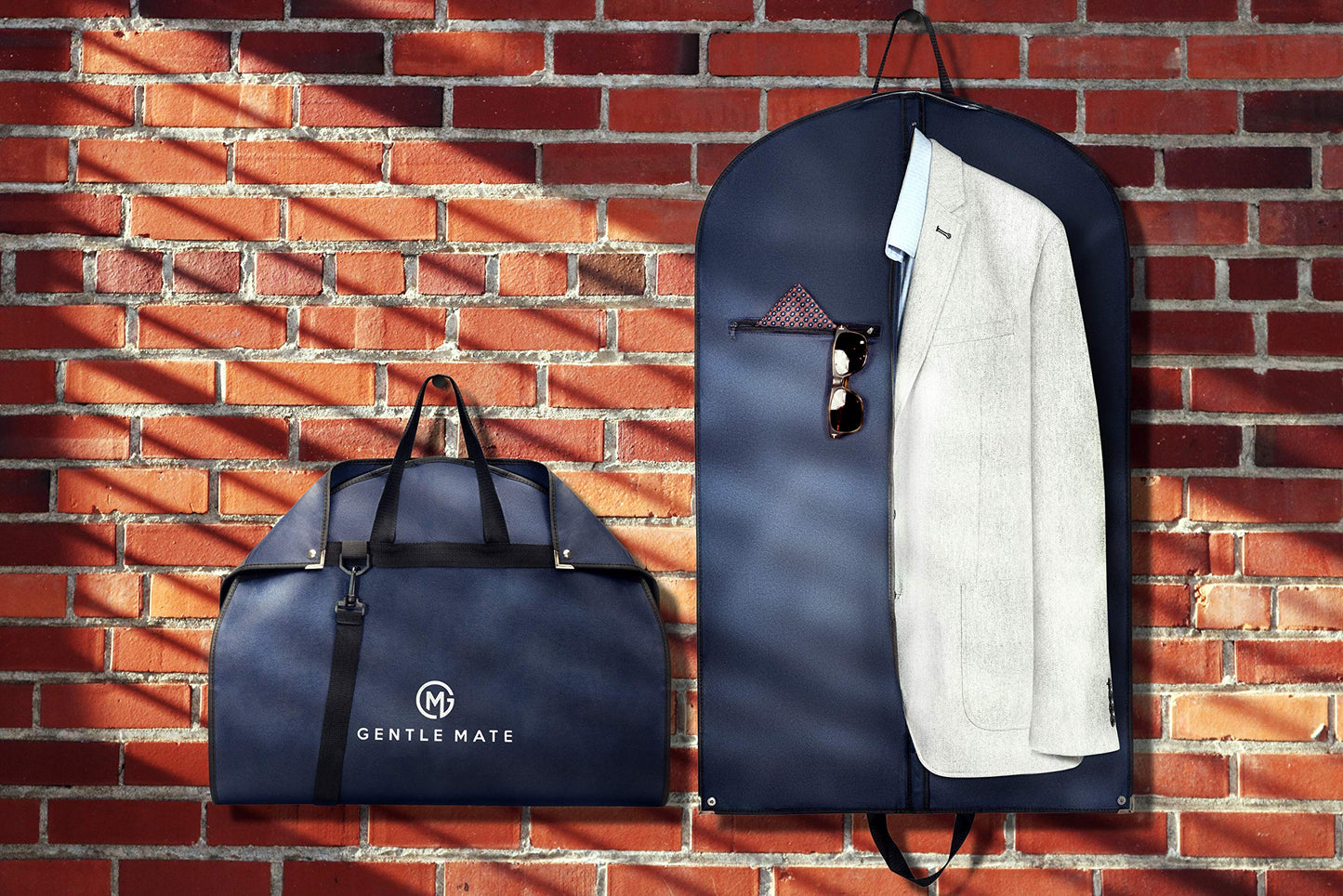Gentle Mate® 2X Premium Garment Bag Blue with Shoulder Strap including Scented Sachet - high-quality Suit Bag Clothing Bag Business for Travel and Storage of Suits, Shirts, Men's Suit Bag.