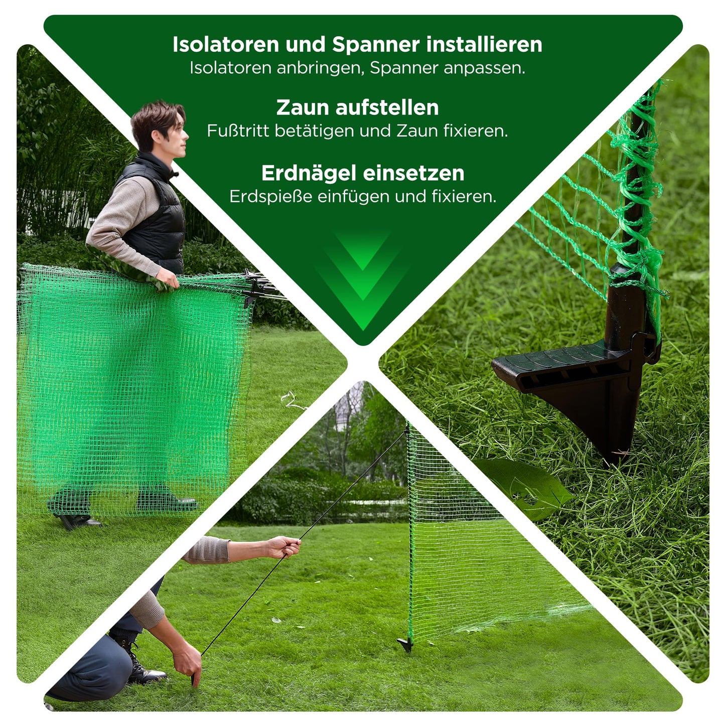Signstek electric fence, portable fence 90 cm tall, 25m long, 15 stakes, garden net, camping fence, chicken fence, dog fence, barricade fence, stake fence, boundary fence.