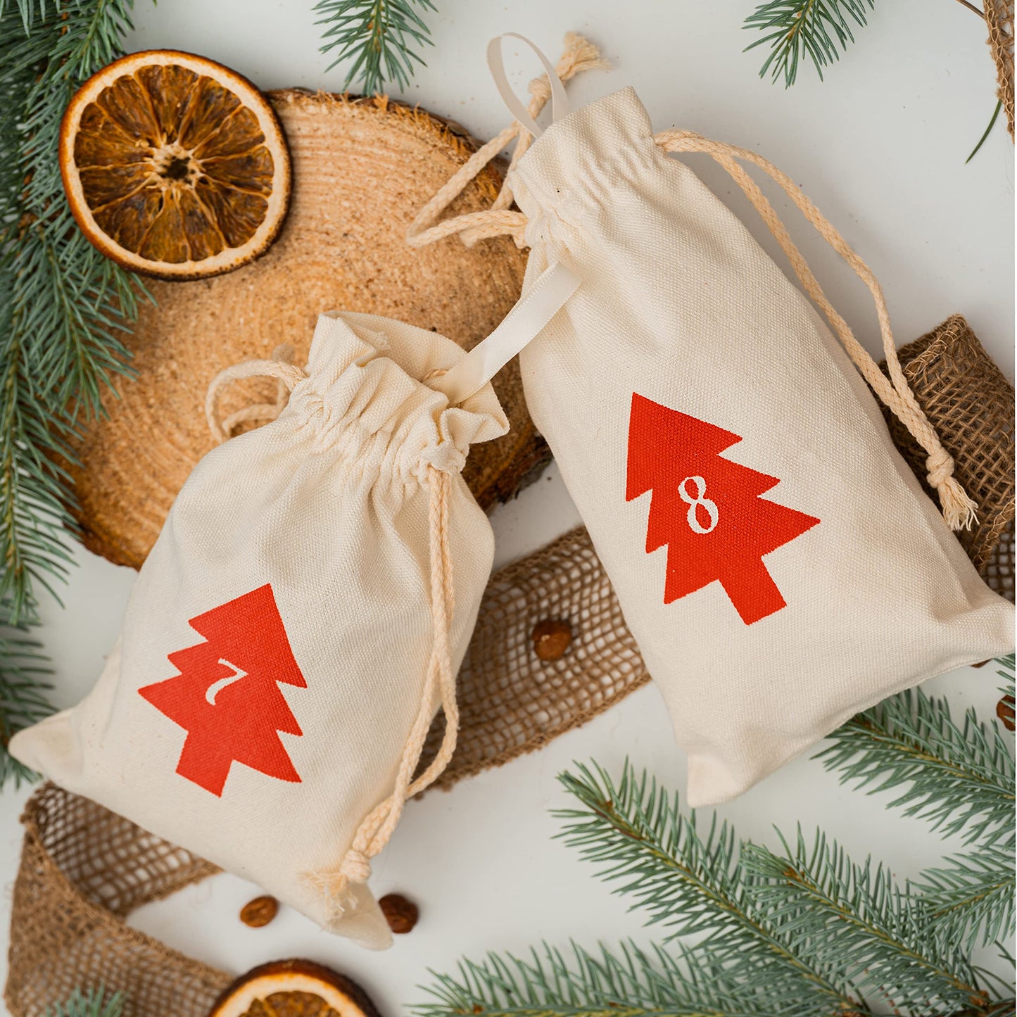 Premium cotton advent calendar bags 2024 for filling with 3 different sized pockets - now with thicker fabric - DIY calendar for kids (boys & girls), men, women, and couples