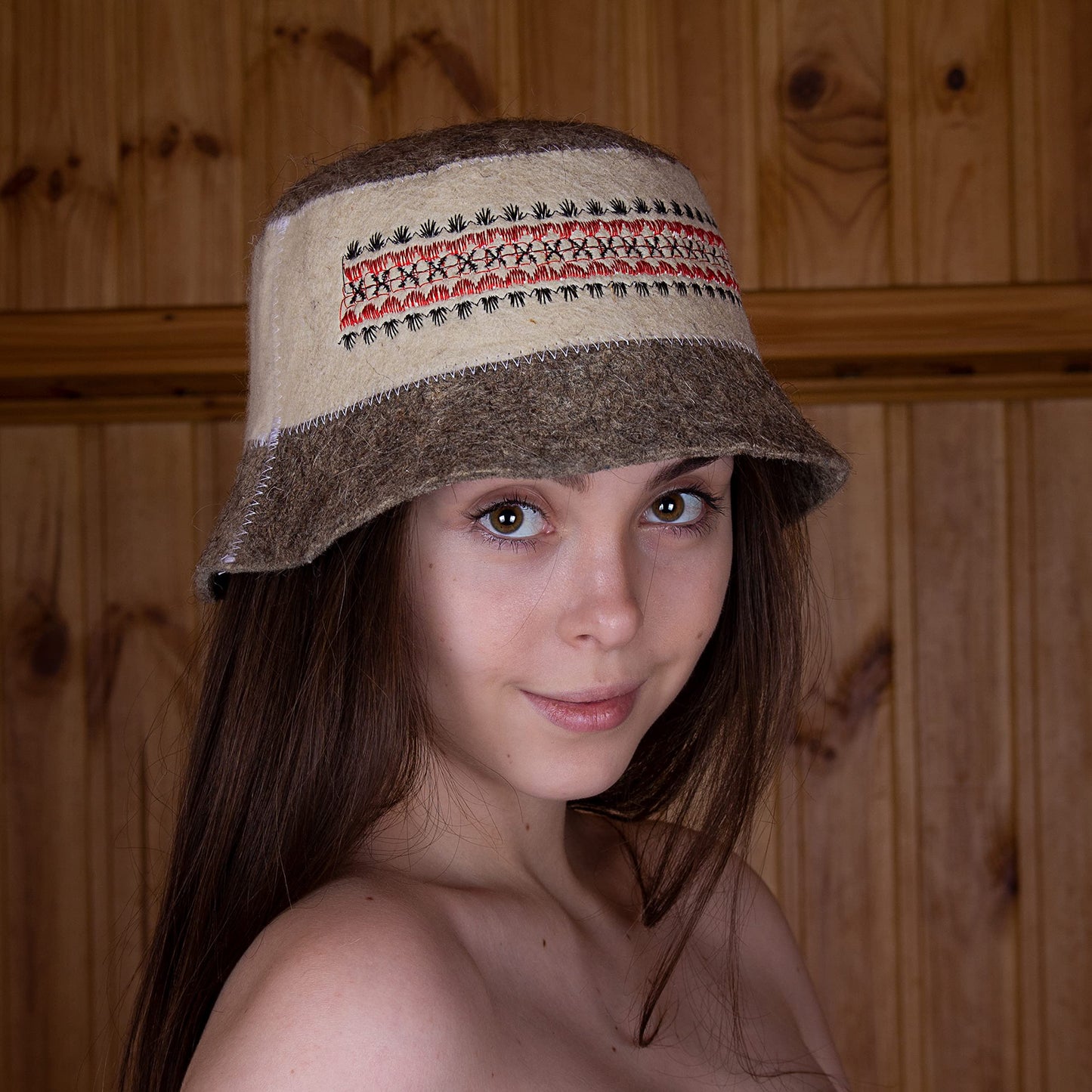 Sauna hat wool embroidered Ukrainian ornament Vyshyvanka - Banya hat for men Sauna cap for women Wool sauna hat for women Finnish