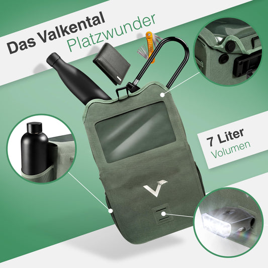 Valkental® x KLICKfix® - waterproof handlebar bag | 7L volume | Sturdy bike handlebar bag with magnetic closure | Includes phone pocket | Bike handlebar bag | E-bike handlebar bag | Compatible with KLICKfix