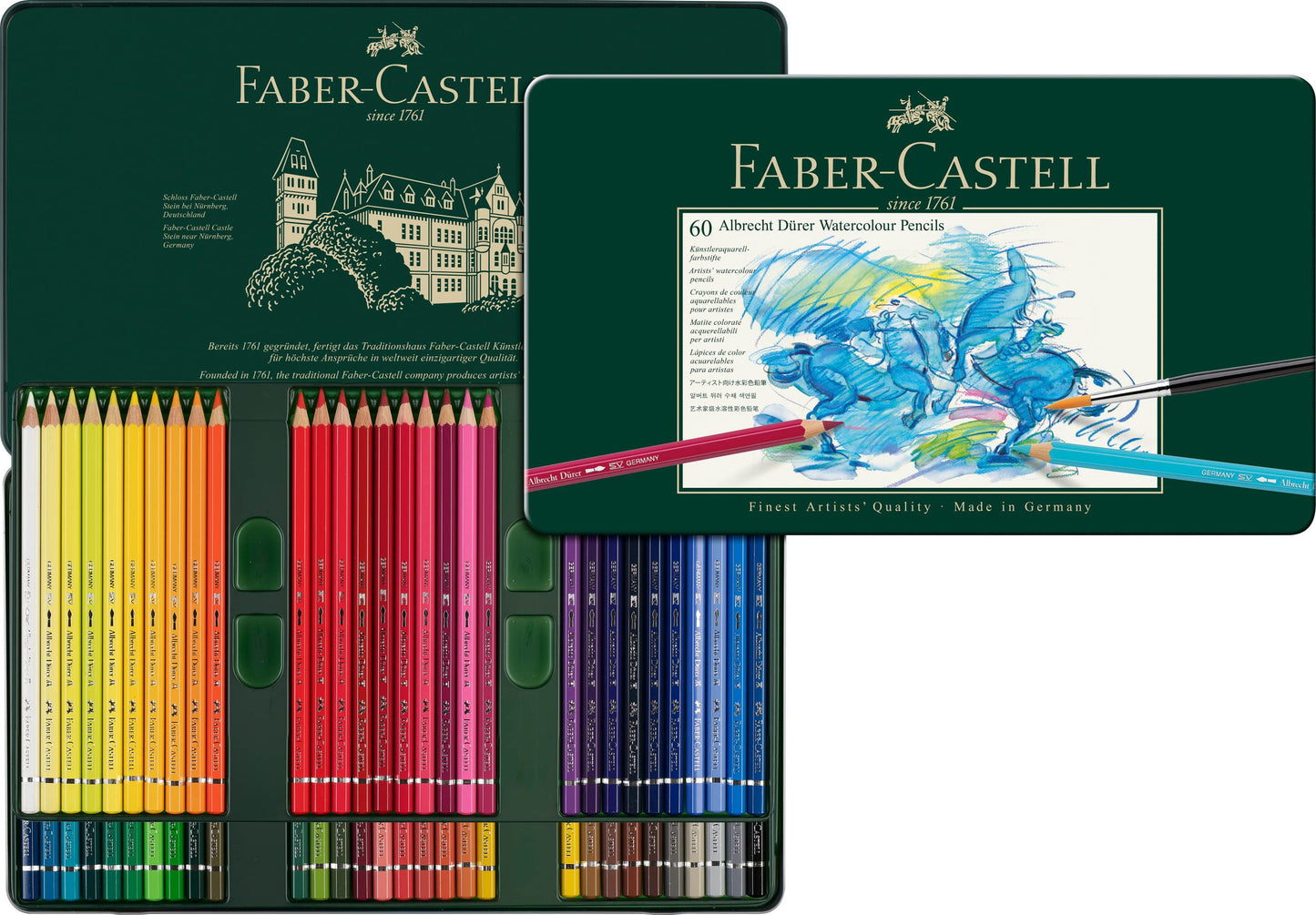 Faber-Castell 117560 Albrecht Dürer Watercolor Pencils, set of 60 watercolor pencils with thick 3.8mm leads, wooden pencils with water-soluble pigments.