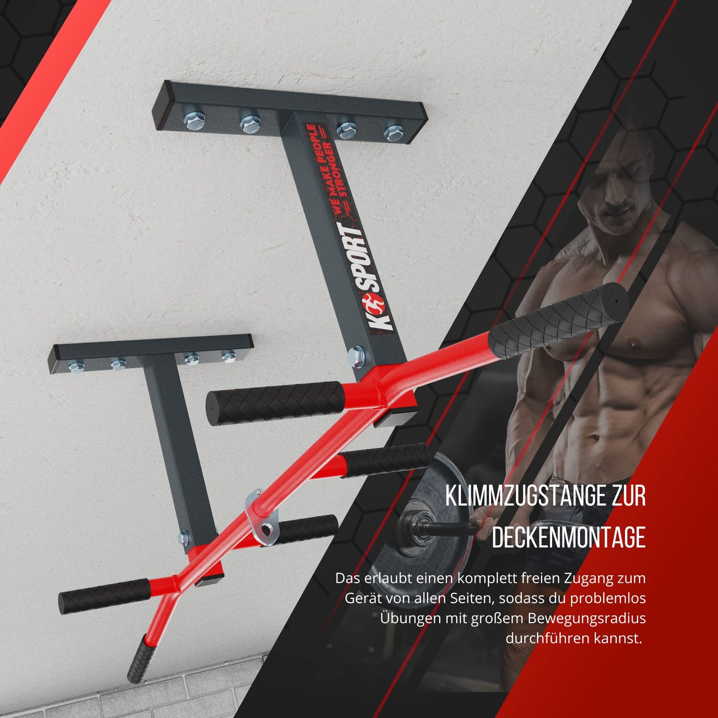 K-Sport: Ceiling mounted pull-up bar I Power station with pull-up bar & 3 grips I Chin-up tower for muscle training I Pull Up Mate, incl. E-Book