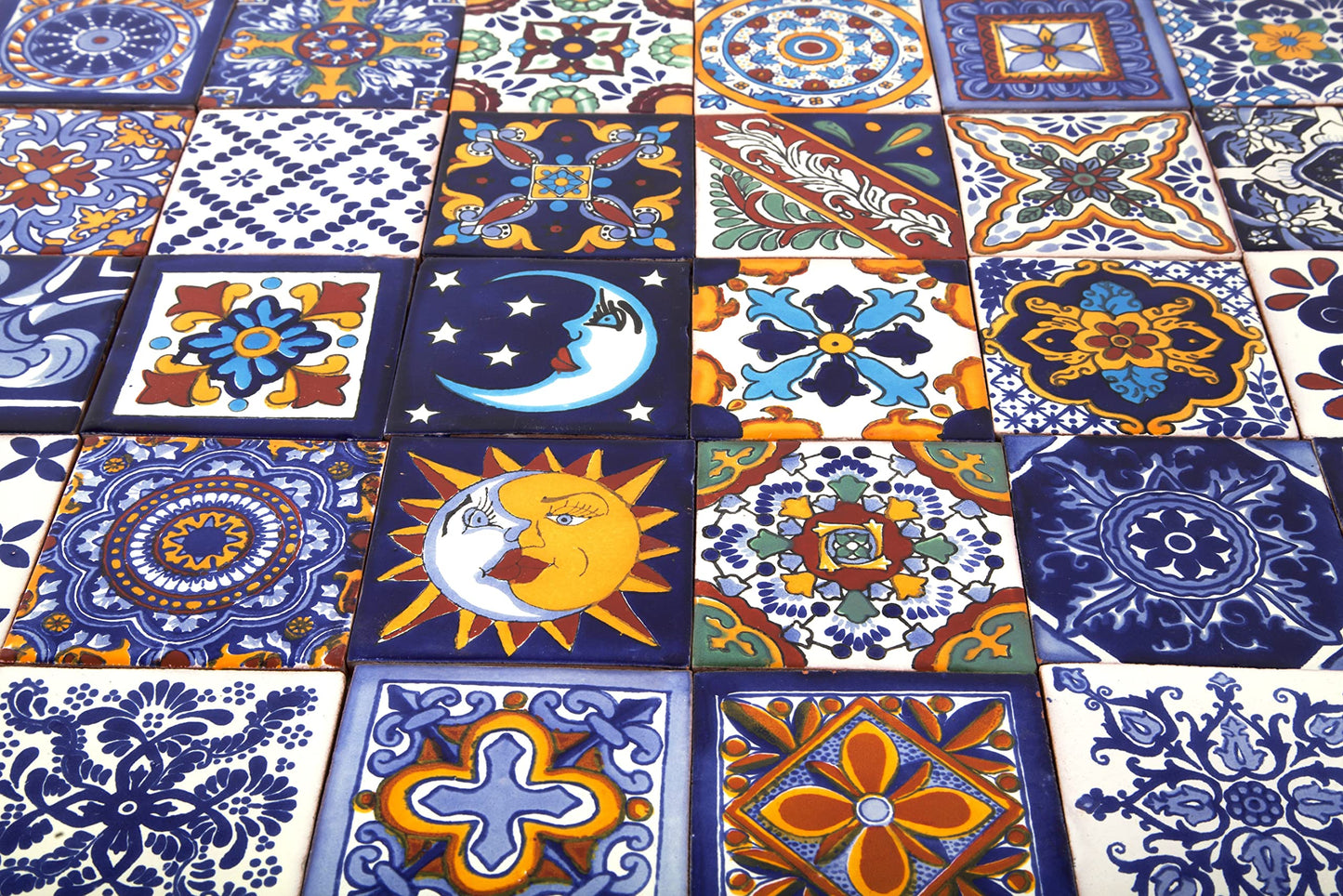 Cerames Mexican Ceramic Tiles Horacio - Set of 30 decorative Mexican mosaic tiles for bathroom, kitchen, shower, stairs, kitchen backsplash | Ceramic mosaic tiles 10.5x10.5 cm