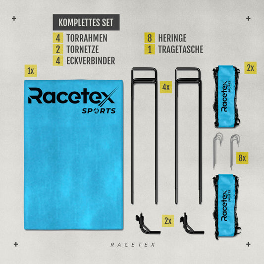 Racetex 2-piece soccer goal set for kids - soccer goals including handy carrying bag - version with reinforced fiberglass poles - soccer goals for the garden or park.