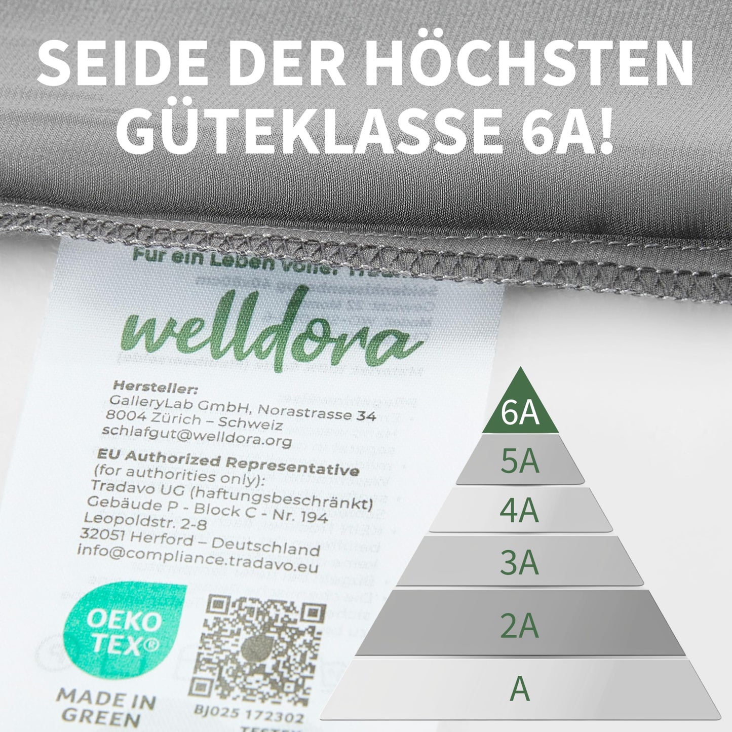 Welldora silk pillowcase 40x80 | 100% silk with 22 momme weight, great for skin and hair | Highest grade 6A | Certified in Switzerland | Oeko-Tex* silk pillowcase in graphite black