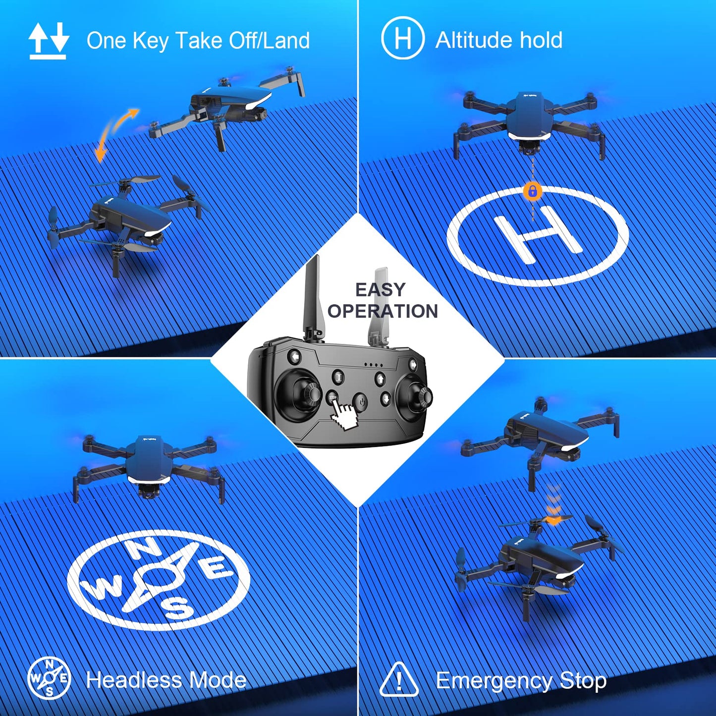 Tech RC drone with 1080P HD camera and carrying bag for adults. Outdoor RC quadcopter, foldable drone with remote control, 2 batteries for 26 min. flight time. WiFi photo live video transmission for beginners.