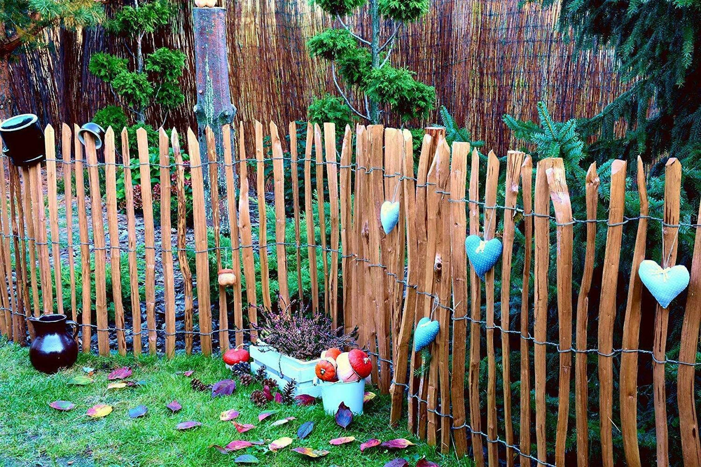 MC. Collector picket fence in 26 sizes - hazelnut wood fence - wooden garden fence heights 50 cm - 150 cm length 5/10 meters - chestnut fence for garden (height: 150 cm X length: 300 cm, slat spacing: 7-8 cm)