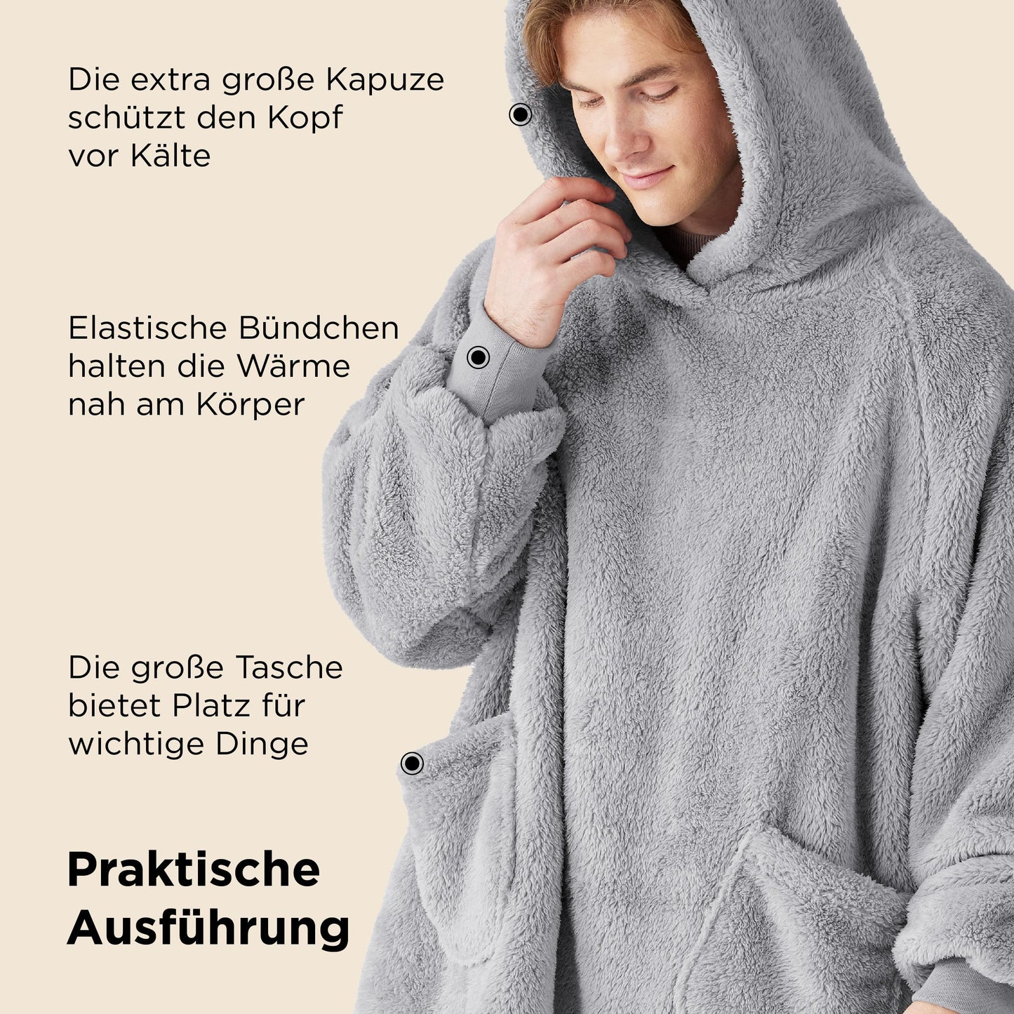 BEDSURE Hoodie Blanket with Sleeves - Snuggle Sweatshirt as Gifts for Women - Wearable Blanket for Adults with Sleeves Soft Warm Gifts for Girlfriend Mothers, Gray 95x85 cm