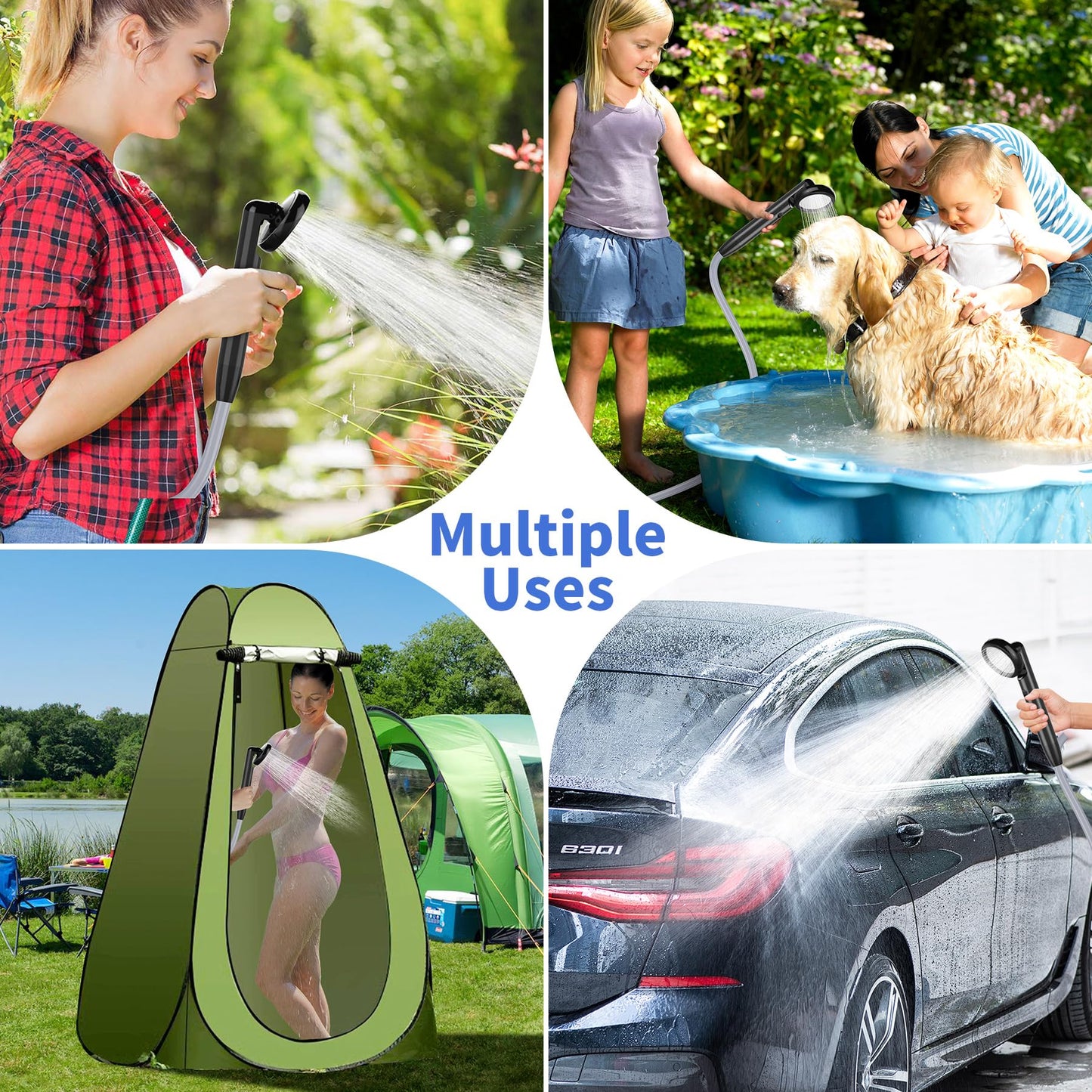YAOBLUESEA Camping Shower with Pump, Portable Camping Shower Set with 4000mAh Rechargeable Battery & 1.8m Hose, Digital Screen Portable Camping Shower for Garden Camping Car Washing Pet Bathing