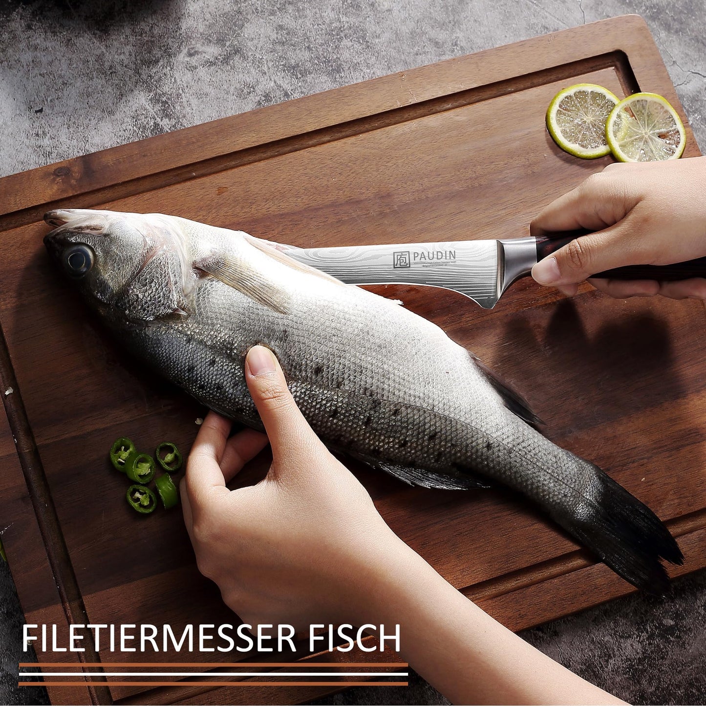 PAUDIN 15 cm fillet knife kitchen knife made of high-quality stainless steel, professional chef's knife with sharp blade