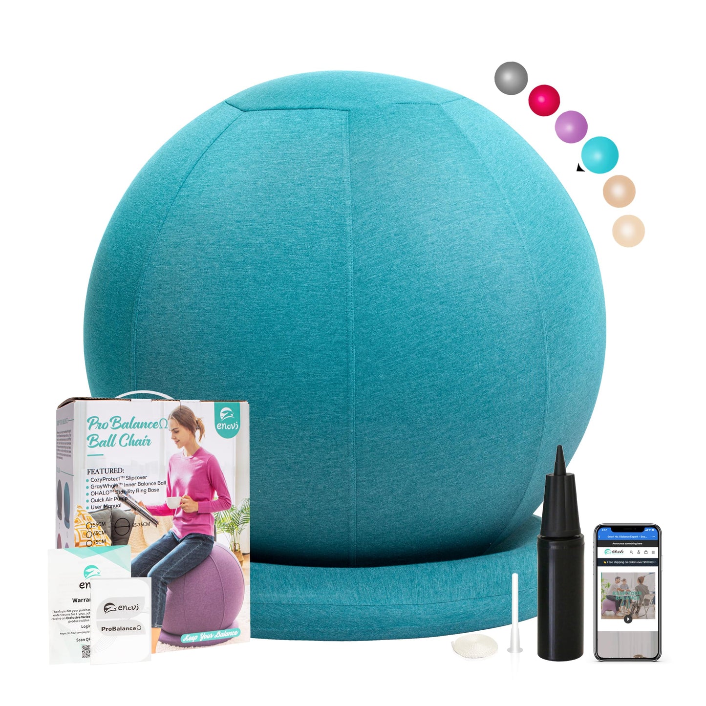 ENOVI ProfiBalance Gymnastics Ball with Cover, Pezzi Ball, Office Seat Ball, 65CM, AB