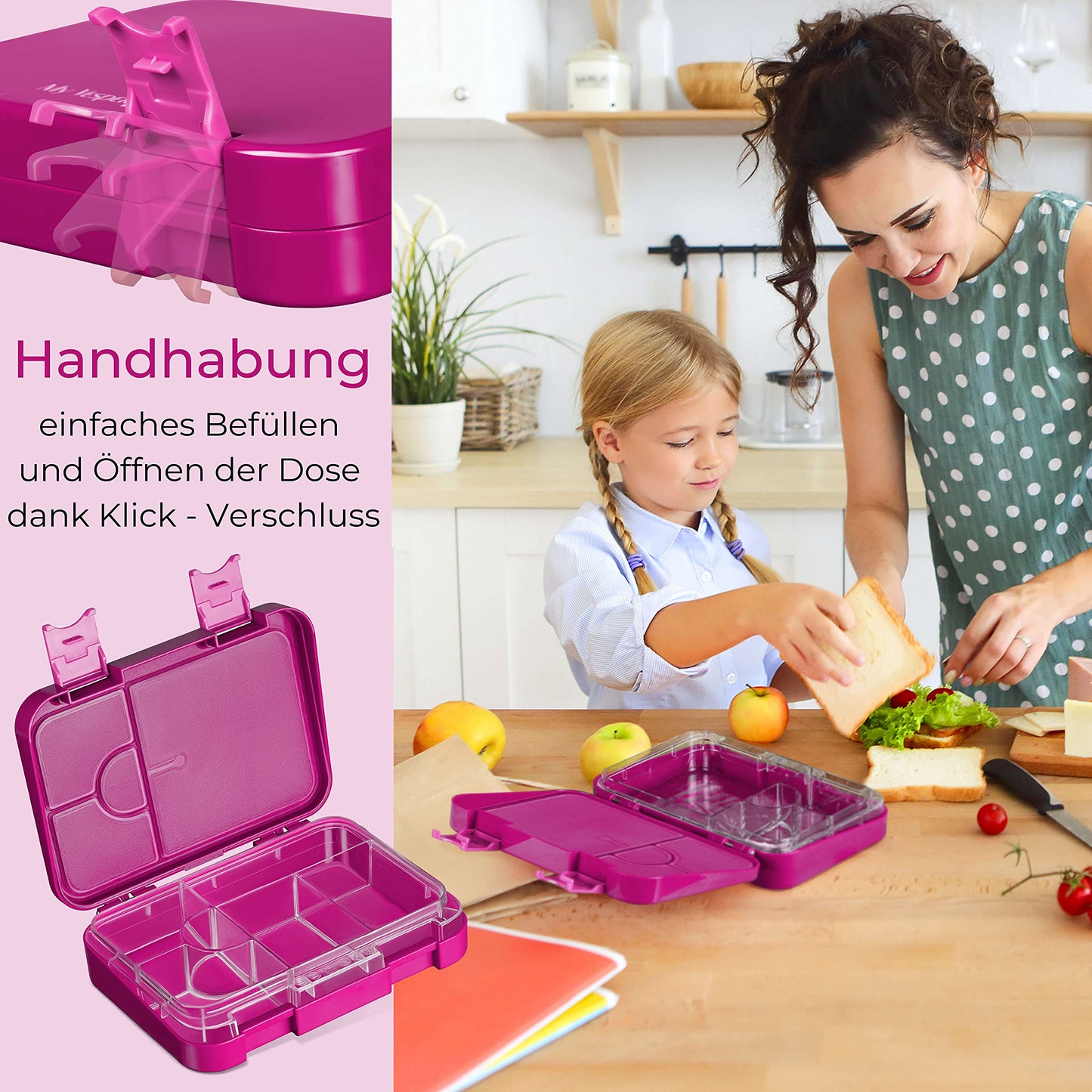 My Vesperbox - Len - Bento Box Kids - Lunchbox with 4+2 compartments - extremely durable - sandwich box - perfect for kindergarten and school (Purple Rainbow)