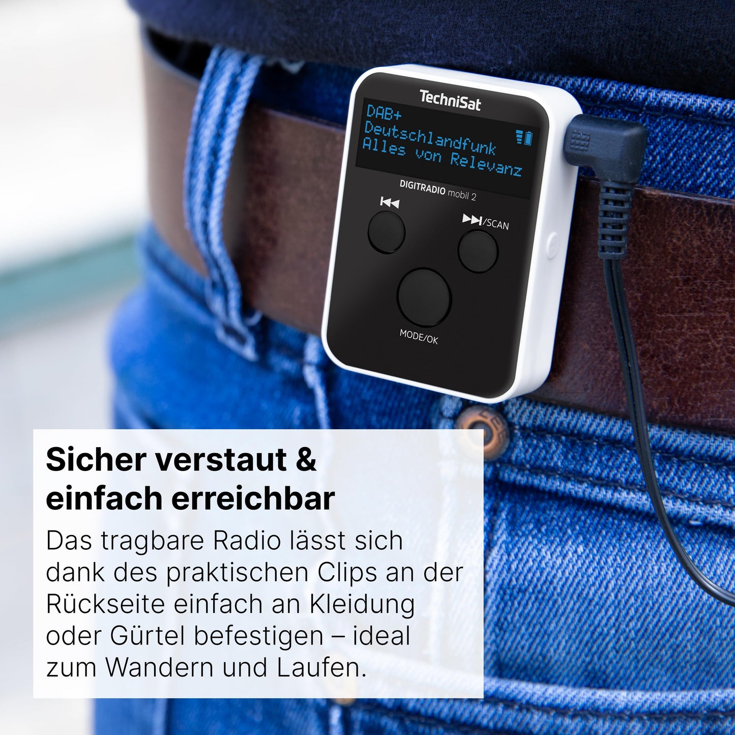 TechniSat DIGITRADIO mobil 2 - Portable DAB+/FM mini radio with integrated battery (rechargeable pocket radio, headphones, OLED display, favorites memory) black/white.