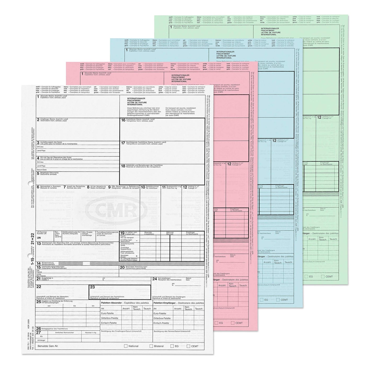 International CMR consignment note self-copying 200 pieces single sheet 280701.