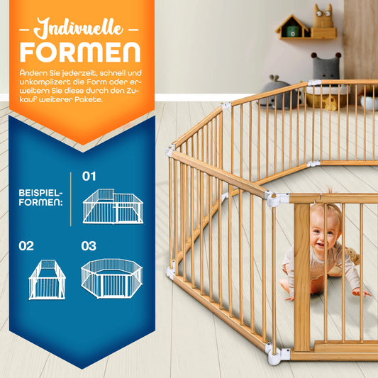KIDUKU® 7.2 meters baby playpen XXL foldable incl. door | playpen with double locking | safety gate for children incl. 8 elements | playpen shapeable as needed