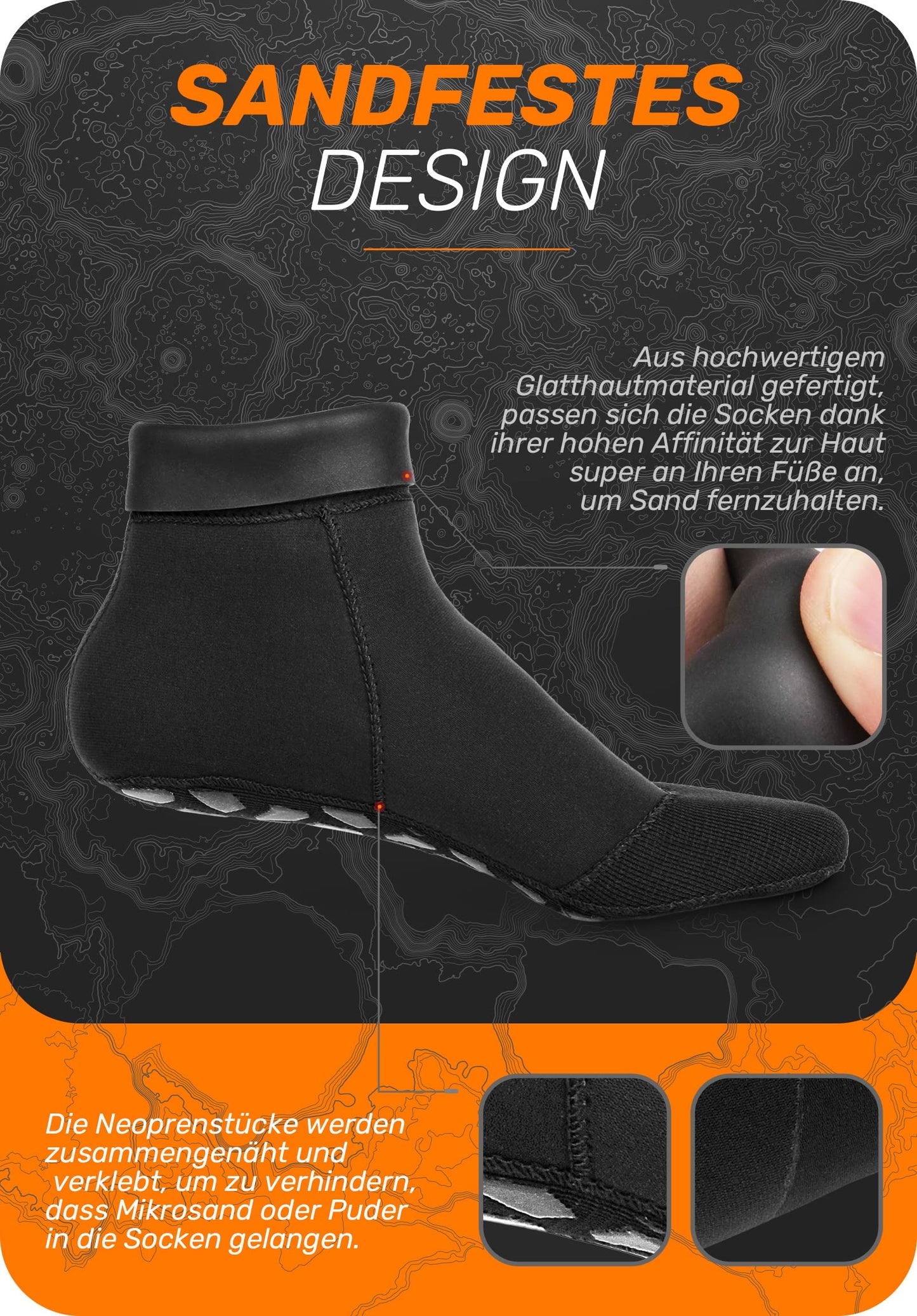 CAPAS Waterproof Neoprene Socks, 2mm thickness, for beach, volleyball, sand-proof socks, wetsuit, snorkel socks, keeps warm for men and women (Black, L)