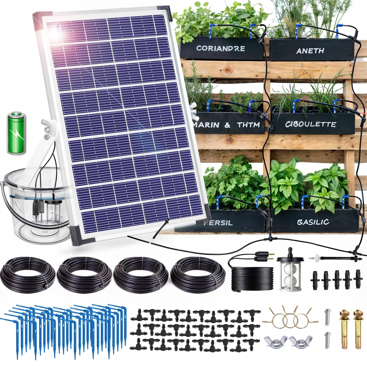RISINGUP Solar Irrigation System for 30 pots, Plant Watering Devices Solar-powered automatic DIY irrigation system, garden irrigation system with 12 time modes for outdoor gardens.