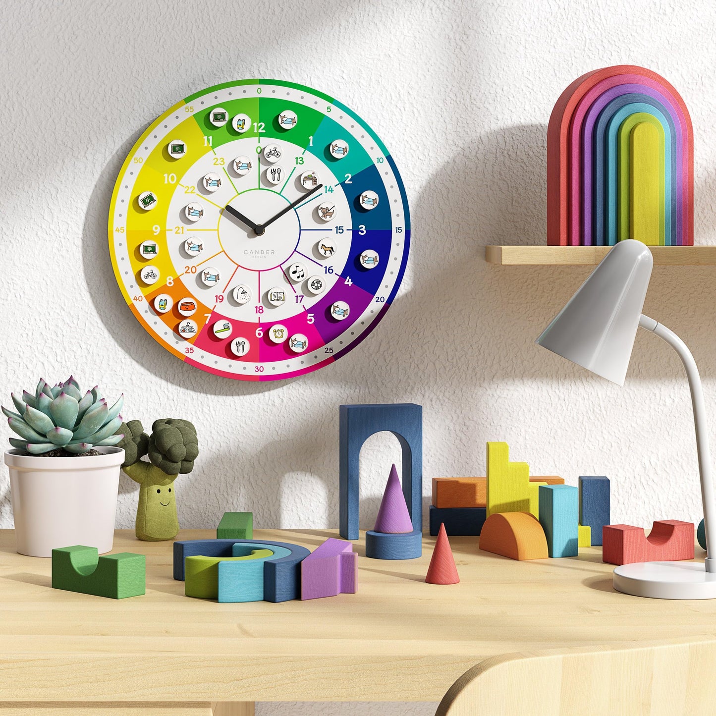 Cander Berlin MNU 11930 A Children's silent wall clock with magnet photos 30 cm Children's room daily routine learning clock Children's room analog without ticking noises Girls Boys