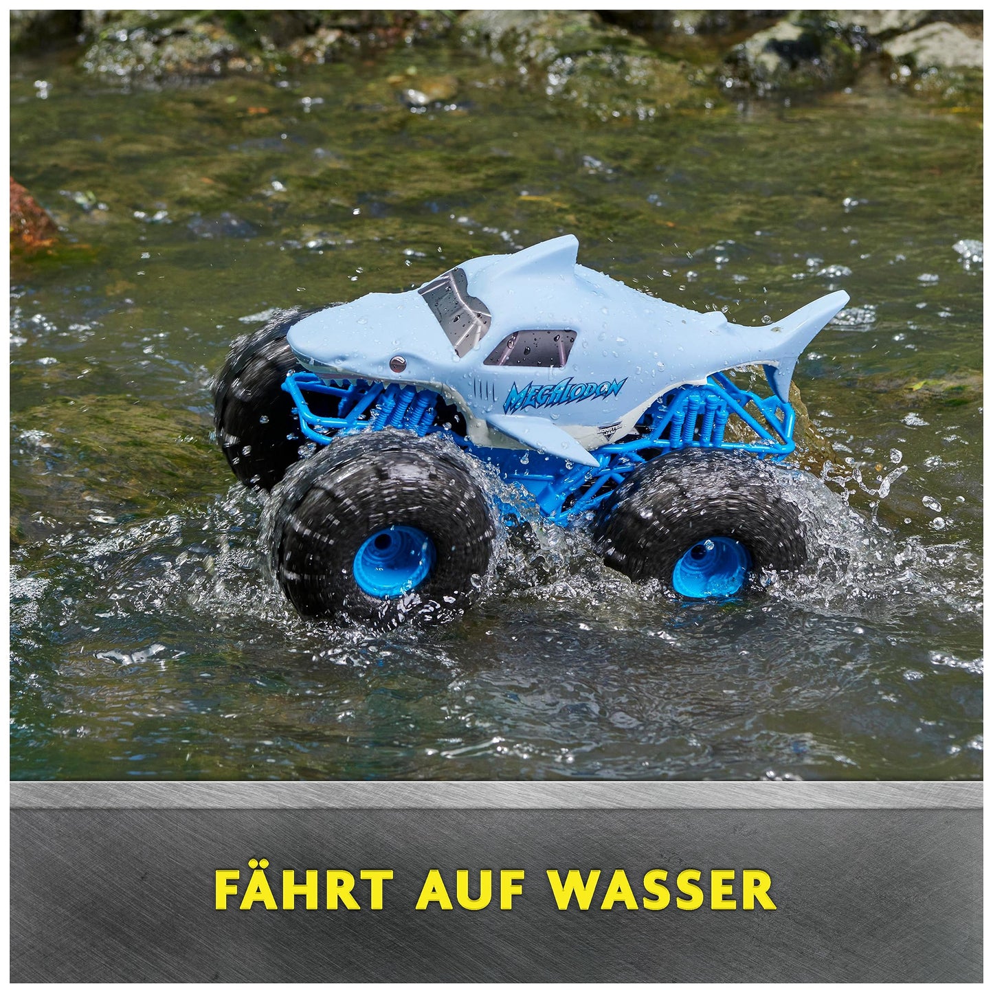 Monster Jam Megalodon Storm, RC Truck, amphibious vehicle with shark design for land and water, 1:15 scale - easy to operate, for ages 4 and up.
