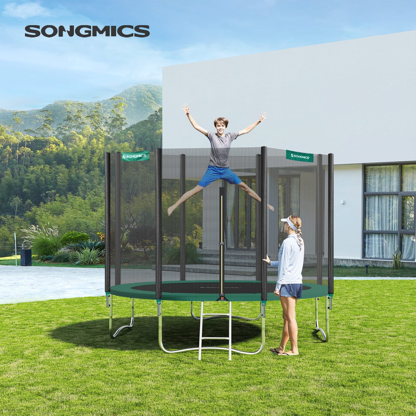 SONGMICS Trampoline Pad, Spring Cover in standard size for 305 cm trampolines, Ø 305 cm, 30 cm wide, UV-resistant, tear-resistant trampoline accessory, edge protection, green STP10GN