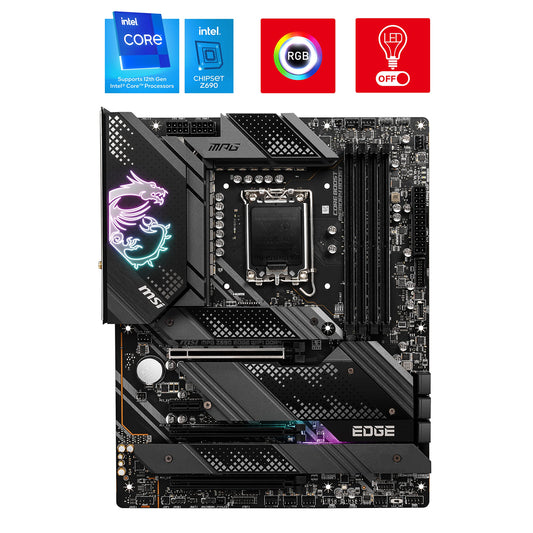 MSI MPG Z690 EDGE WIFI DDR4 Gaming motherboard ATX, supports Intel Core 12th Gen processors, LGA 170, Direct 16 Phase VRM 75A, Memory Boost 5200MHz/OC, 1 x PCIe 5.0 x16, 4 x M.2 Gen4, Wi-Fi 6.