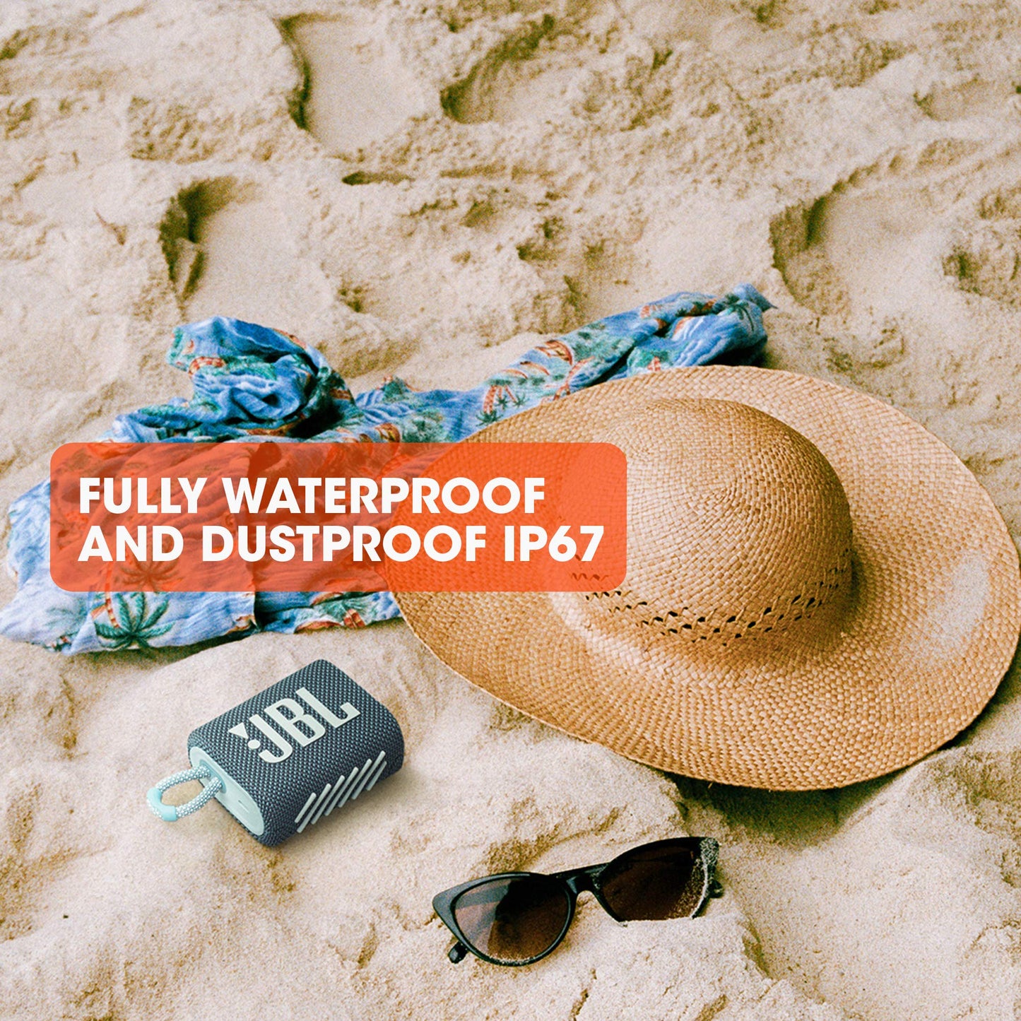 JBL GO 3 small Bluetooth speaker in blue - Waterproof, portable speaker for on-the-go - Up to 5h playback time with just one battery charge