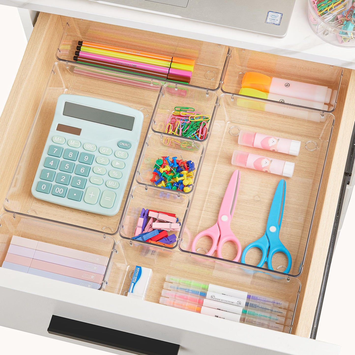 Vtopmart 60 Pieces Drawer Organizer, 4 Sizes, Clear Plastic Drawer Organizer, Containers for Bathroom and Vanity, Organization for Kitchen Utensils, Makeup