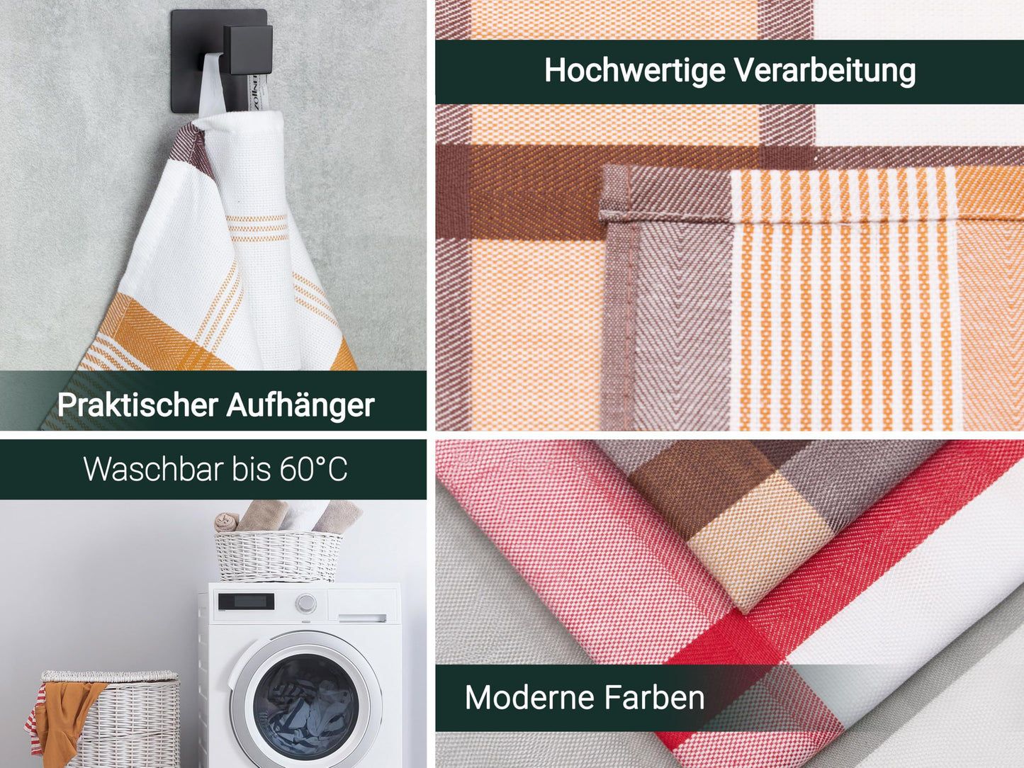 ZOLLNER 4-piece set of cotton kitchen towels in 50x70 cm - absorbent and durable - machine washable up to 60°C - brown checkered design - gastronomy quality - Oeko Tex® certified.