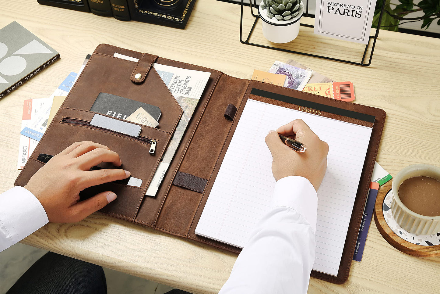 YLYYHH Writing Pad A4 leather, Leather folder A4 for men, Document folder A4 leather for women, Business conference folder folder for resume/interview/meeting.