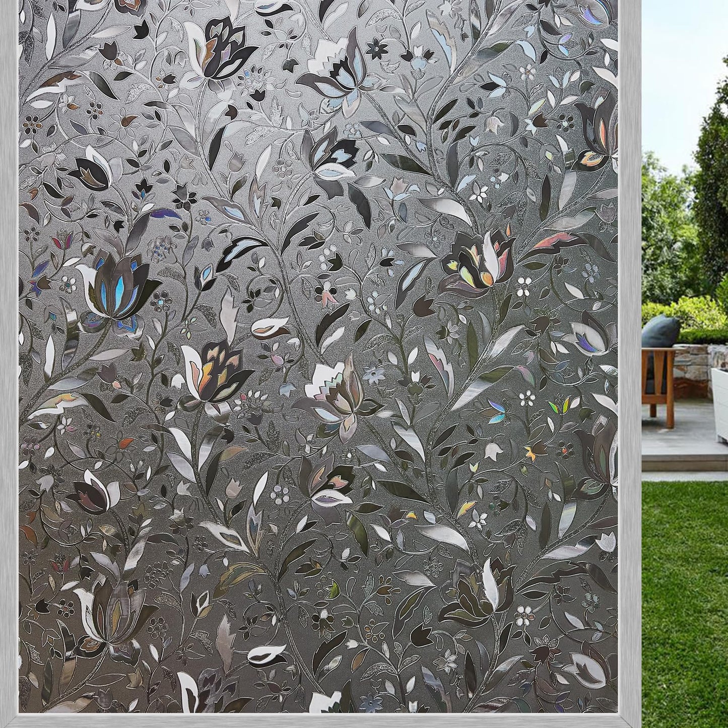 LEMON CLOUD Rainbow Static Cling Window Film, Privacy Window Film, Anti-UV Sun Protection Film for Living Room, Grayblack Tulip - 90x400cm