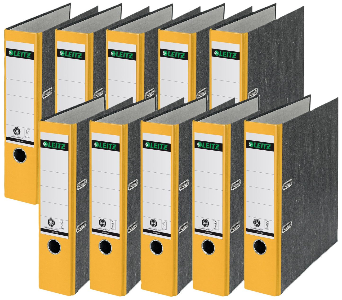 Leitz quality folder, the original, DIN A4 file folder 8 cm wide, cloud marble paper, recycled folder, Blue Angel certified, with 180° mechanism, maximum stability (wide, yellow, 10 pieces)