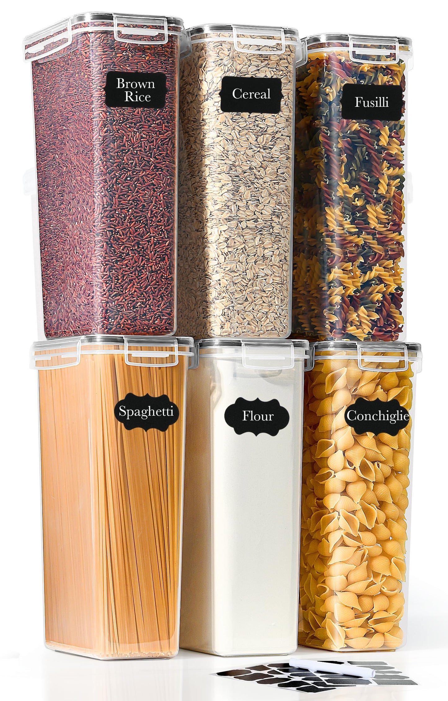 GoMaihe 6-piece set 2.8L storage containers: Containers with lids for spaghetti storage | Airtight kitchen storage box for cereal, flour, pasta, and sugar | BPA-free | Dishwasher safe