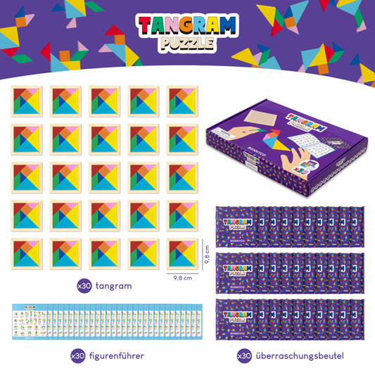 Tangram Children Party Favors Birthday Gifts 30 Pieces - BONNYCO | Tangram Puzzle Small Gifts for Kids | Giveaways Party Favor Set | Pinata Fillers Mini Toys