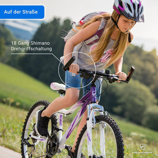 Verona 24 inch children's bike for 8, 9, 10, 11 year olds. 18 gears, mountain bike with fork suspension, girls' bike.
