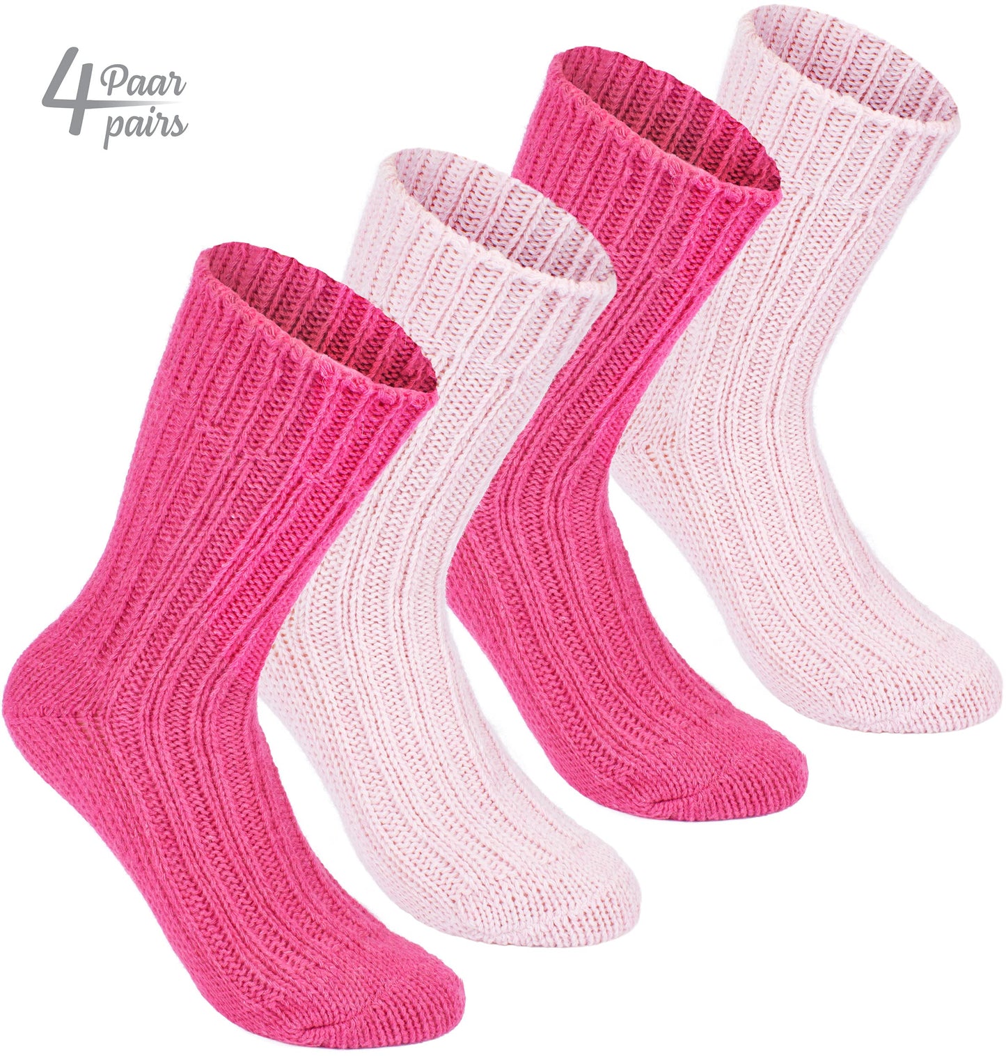 BRUBAKER 4 pairs of alpaca socks with alpaca wool - winter sock set for men and women - pink - size 39-42
