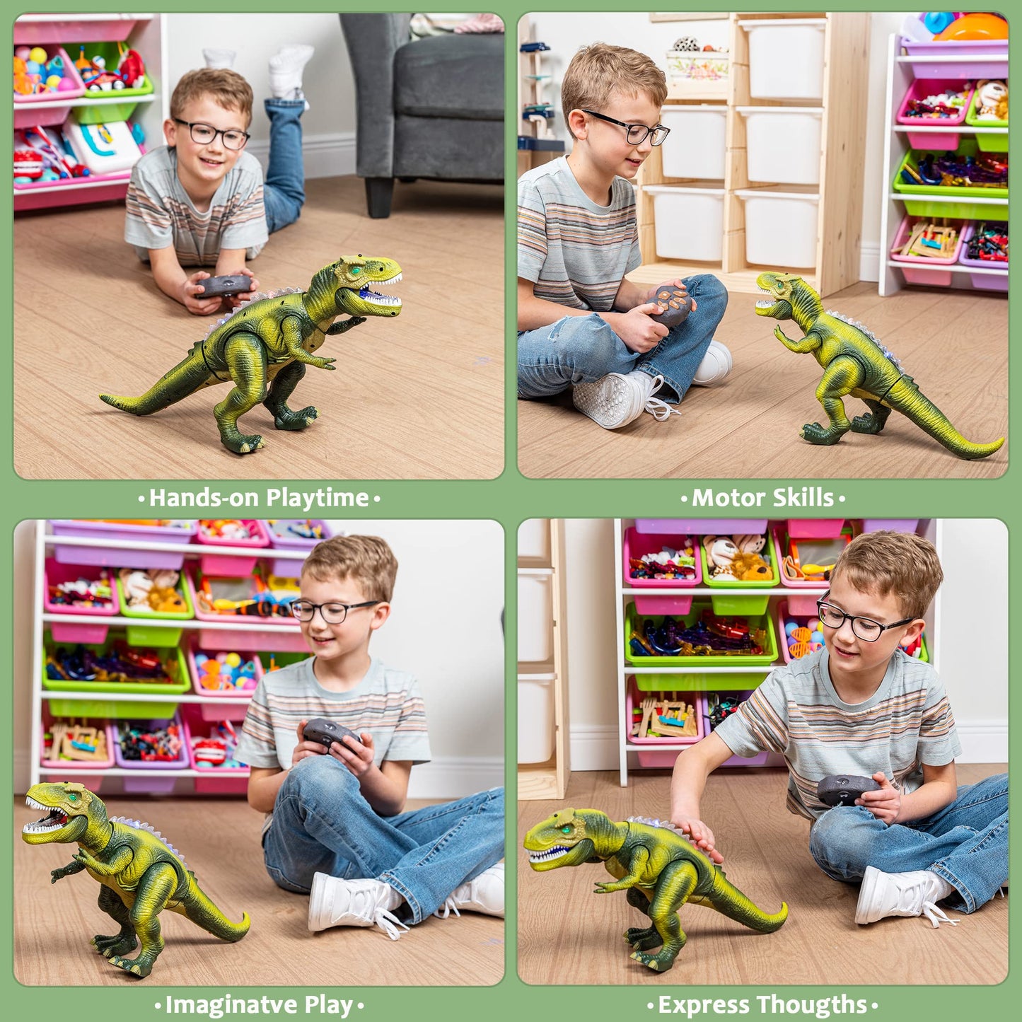 JOYIN Kids LED Remote Control Dinosaur Toy, Electronic T-Rex Dino Toy with Walking, Roaring, Light-up Eyes, and Head Shaking for Toddler Boys Girls.