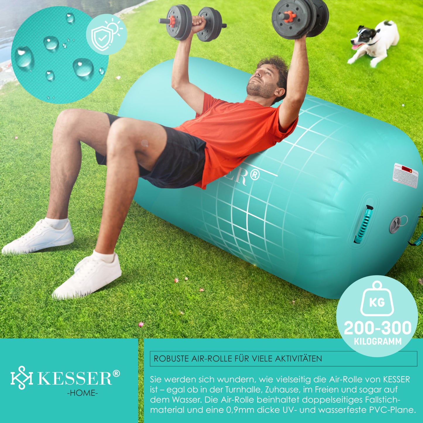 KESSERยฎ Inflatable Airtrack | incl. carrying bag & electric air pump | Barrel Tumbling, Yoga, Fitness mat, Training aid, Gymnastics mat, Balance trainer, Sport mat, Workout