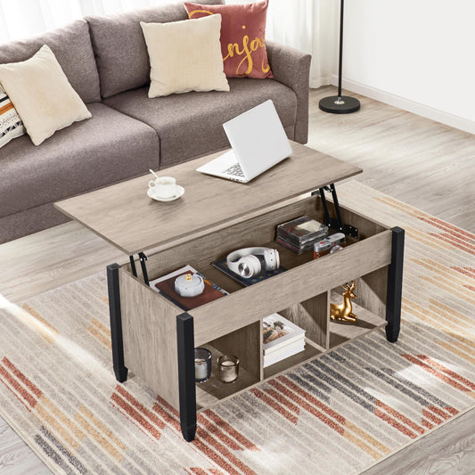 Yaheetech Coffee Table Height Adjustable Lift Top Table with Hidden Storage Compartment Wooden Side Table Lift Table Sofa Table for Living Room, Gray
