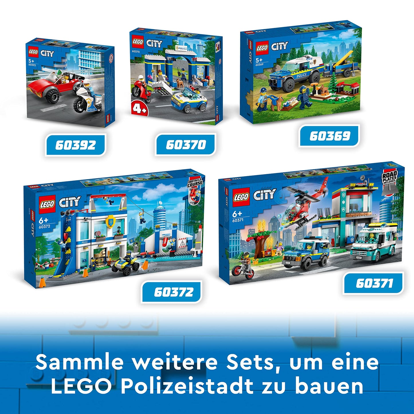 LEGO 60369 City Mobile Police Dog Training, police car toy with trailer, dog and puppy figures, animal set for kids 5 years and up.