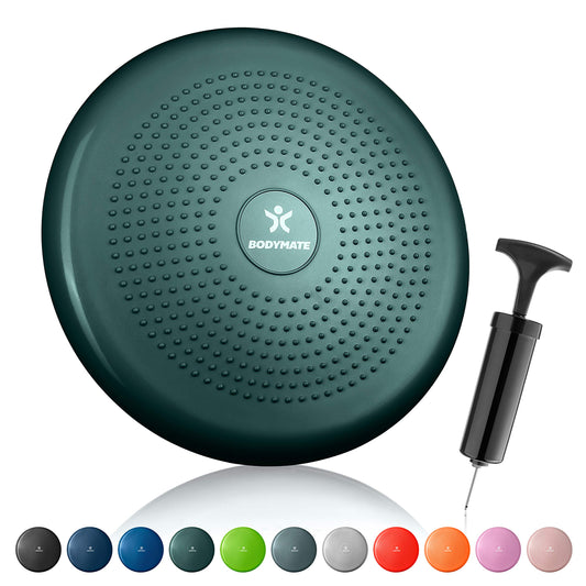 BODYMATE ball cushion with pump Midnight Green 34cm diameter - balance cushion, air cushion, balance pad, knob cushion - core, fitness, rehab, coordination and back training.