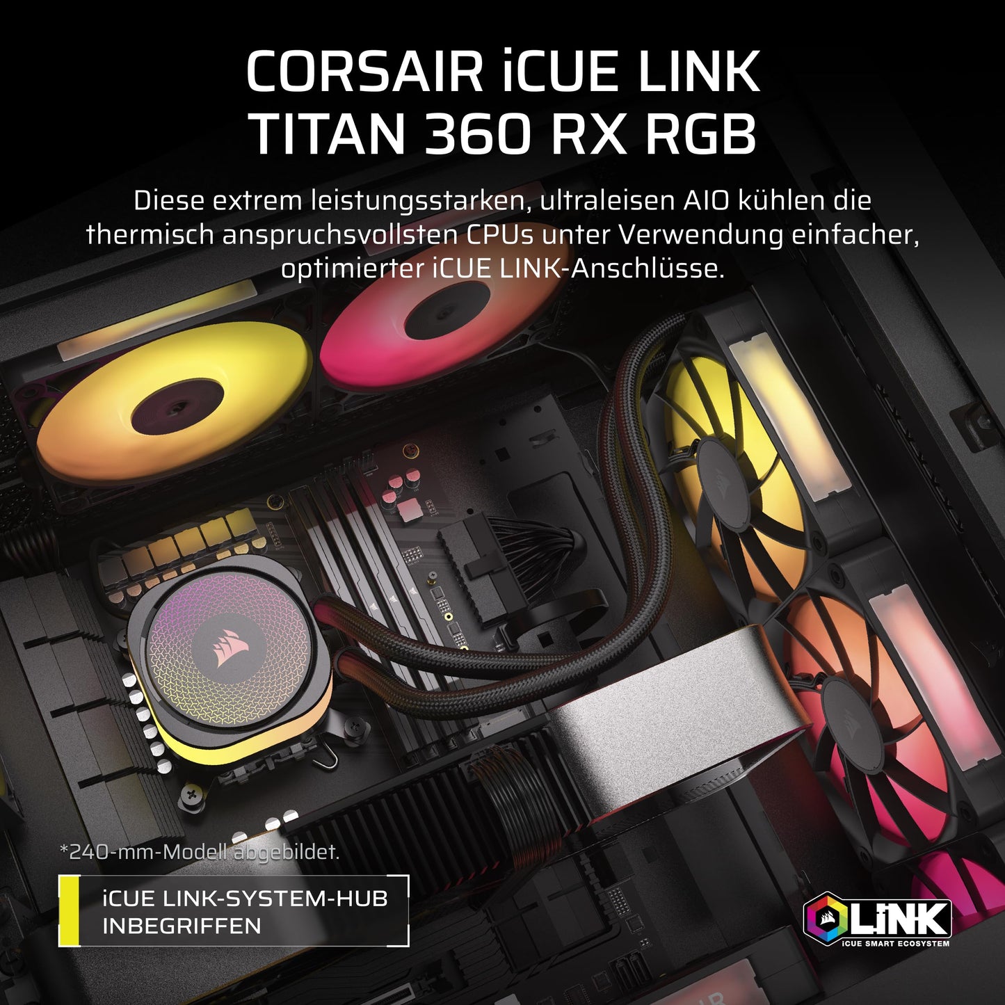 CORSAIR iCUE LINK TITAN 360 RX RGB Liquid CPU Cooler - 360mm AIO - 3x RX120 RGB Fans Included - Compatible with Intel LGA 1851/1700, AMD AM5/AM4 - Includes iCUE LINK System Hub - Black
