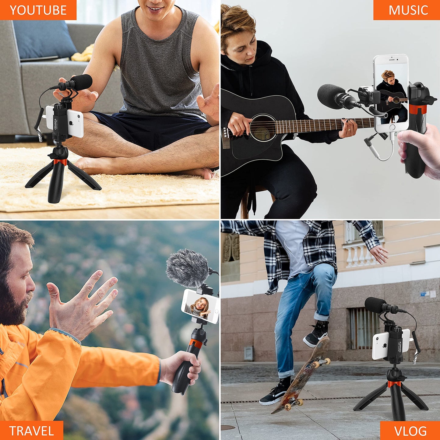 COMICA phone microphone vlogging kit, CVM-VM10-K2 PRO video kit with professional shotgun microphone and tripod for iPhone, Samsung, Huawei, camera, YouTube kit for live video, video conferencing, filming.