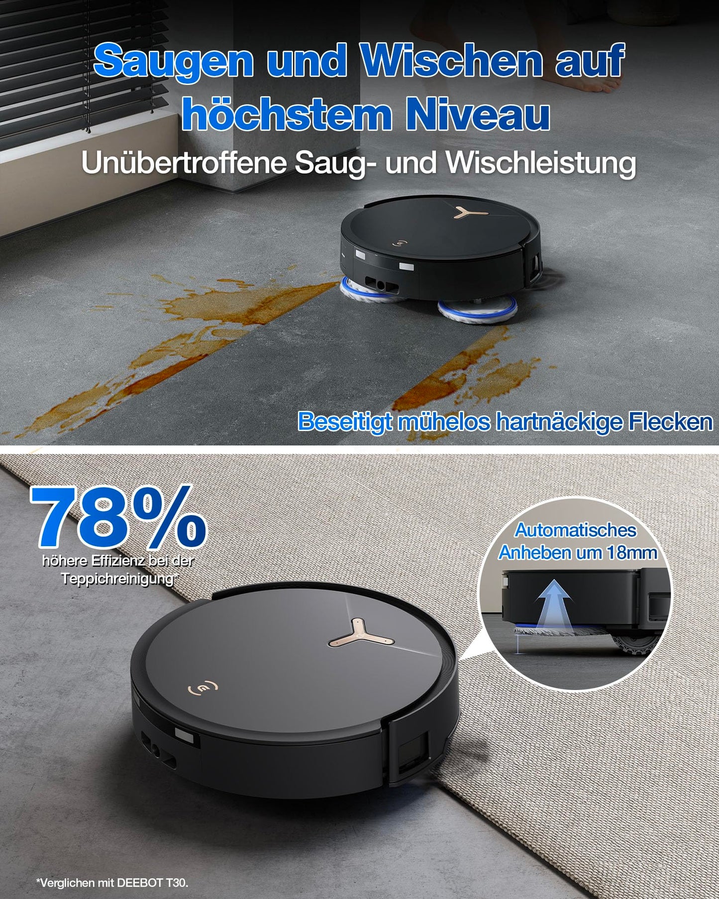 ECOVACS DEEBOT T50 MAX PRO Omni Robot Vacuum with Mopping Function, 18,500Pa, ZeroTangle 2.0, Deep Cleaning for Carpets, Extendable Side Brush & Mopping Module, Hot Water Cleaning 40-75℃, Black