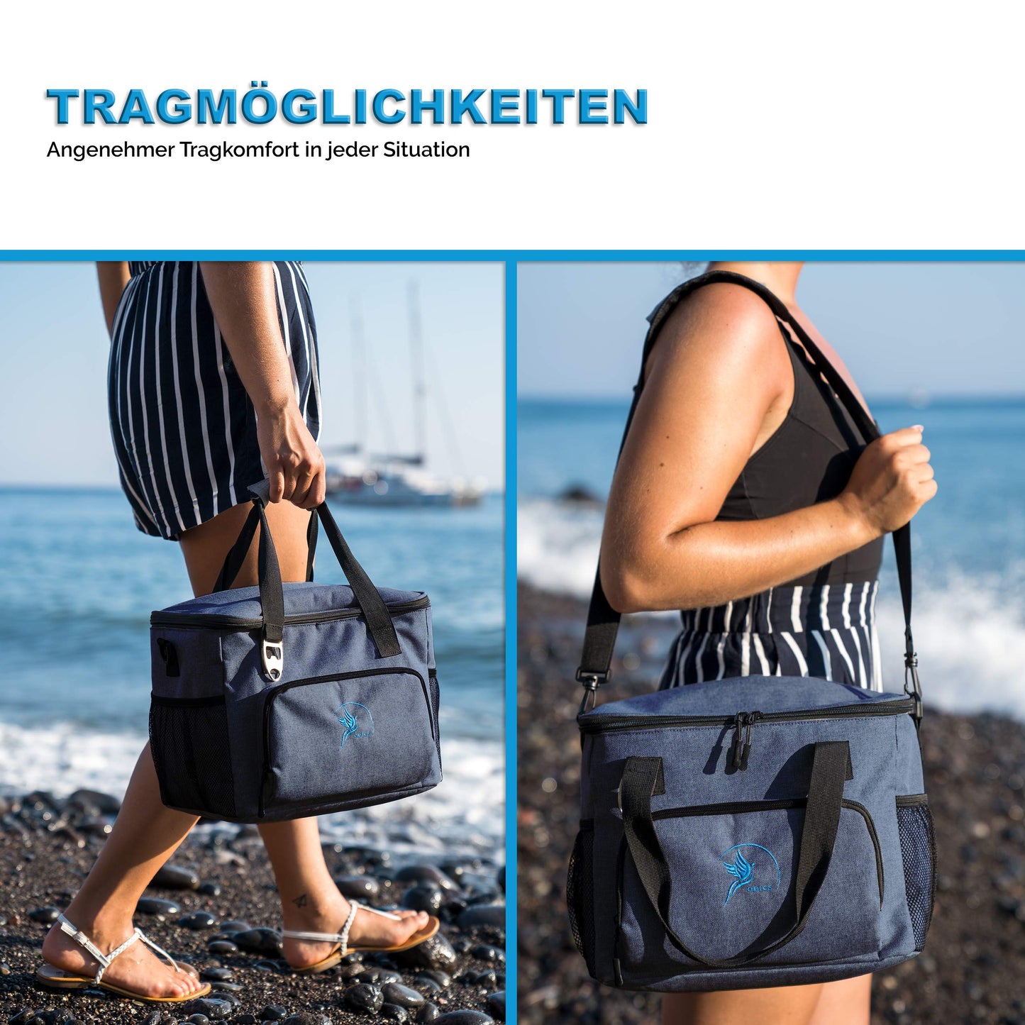 Obic's small 20l cooler bag with cool pack, foldable lunch box - thermal insulated picnic bag in blue for beach, work, car & lunch - insulated food bag for on the go.