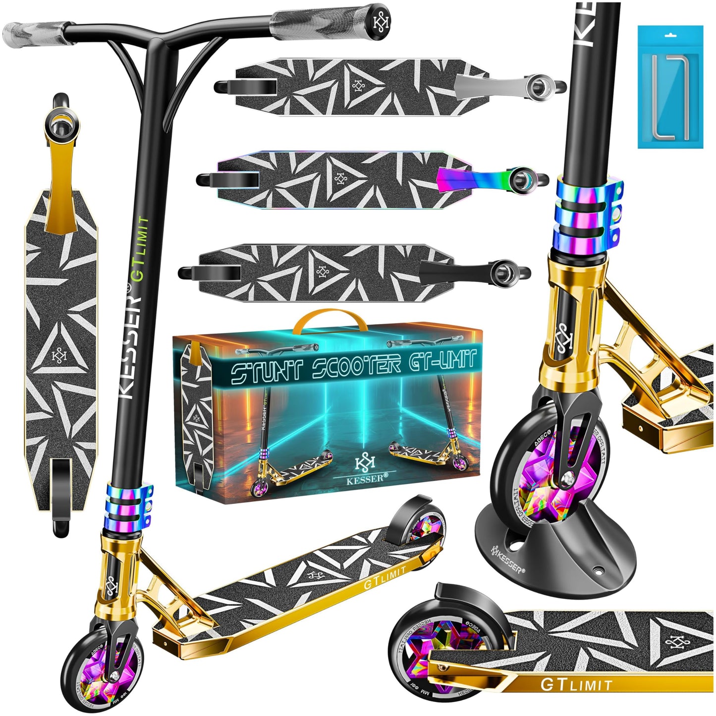 KESSERยฎ Stunt Scooter GT-Limit 360ยฐ Steering Freestyle Scooter Trick Scooter with Stand ABEC 9 Bearings, 110 mm PU Wheels, Kick Scooter Push Scooter City Roller Trick Scooter for Kids Adults