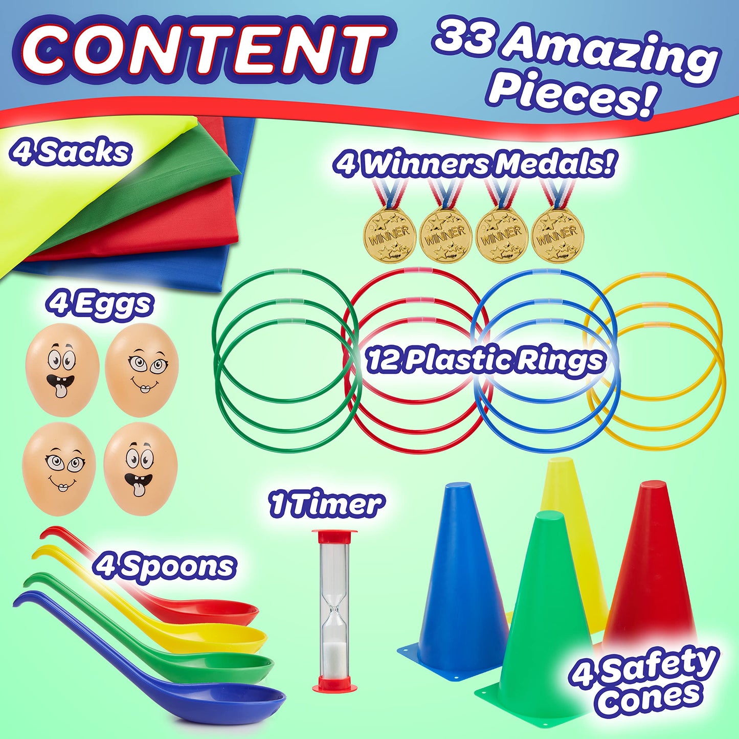 CreativePower outdoor games for kids set birthday party games for outside party tossing games garden games egg race sack race rings (deluxe sports day set)