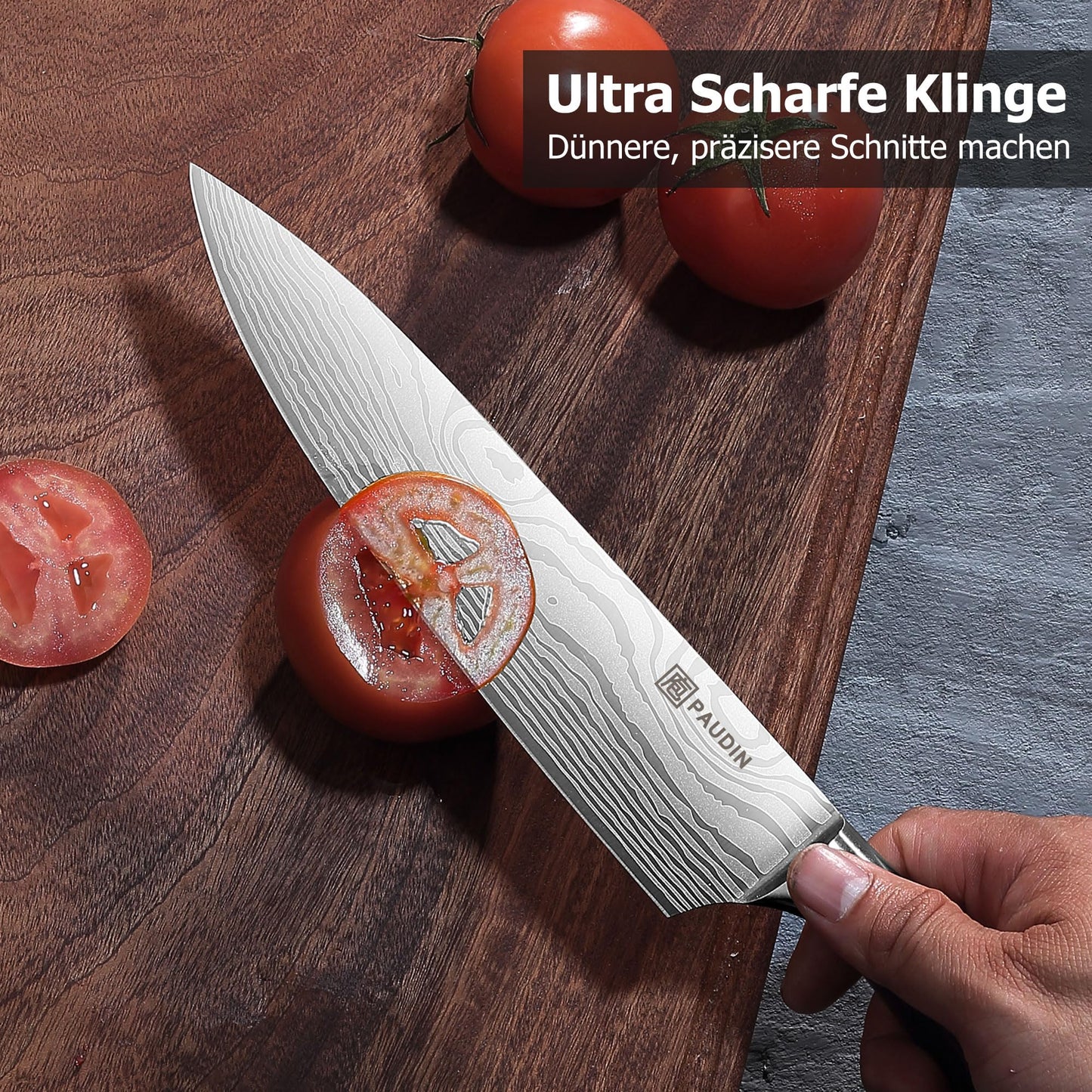 PAUDIN Kitchen Knife Set, 5-piece kitchen knife set made of high-quality carbon stainless steel, ultra-sharp knife set with chef's knife, cleaver, and utility knife.